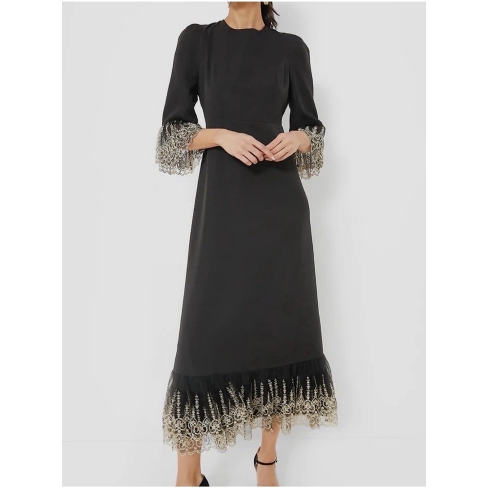 Pomander Place Tuckernuck Lilith Black Gold Embroidered Lace Midi Dress XL NWT
